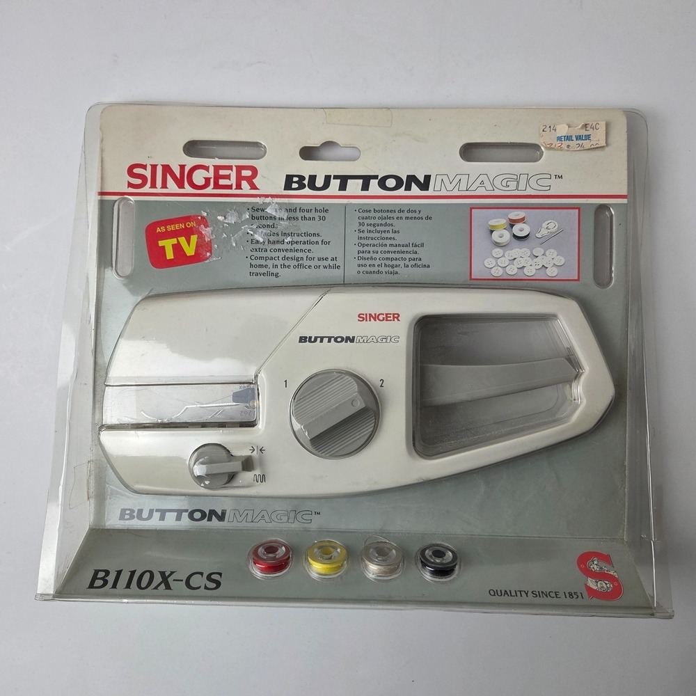 Handheld SINGER B110X-CS Button Magic 2&4 Hole Maker Attaches Buttons Sewing New